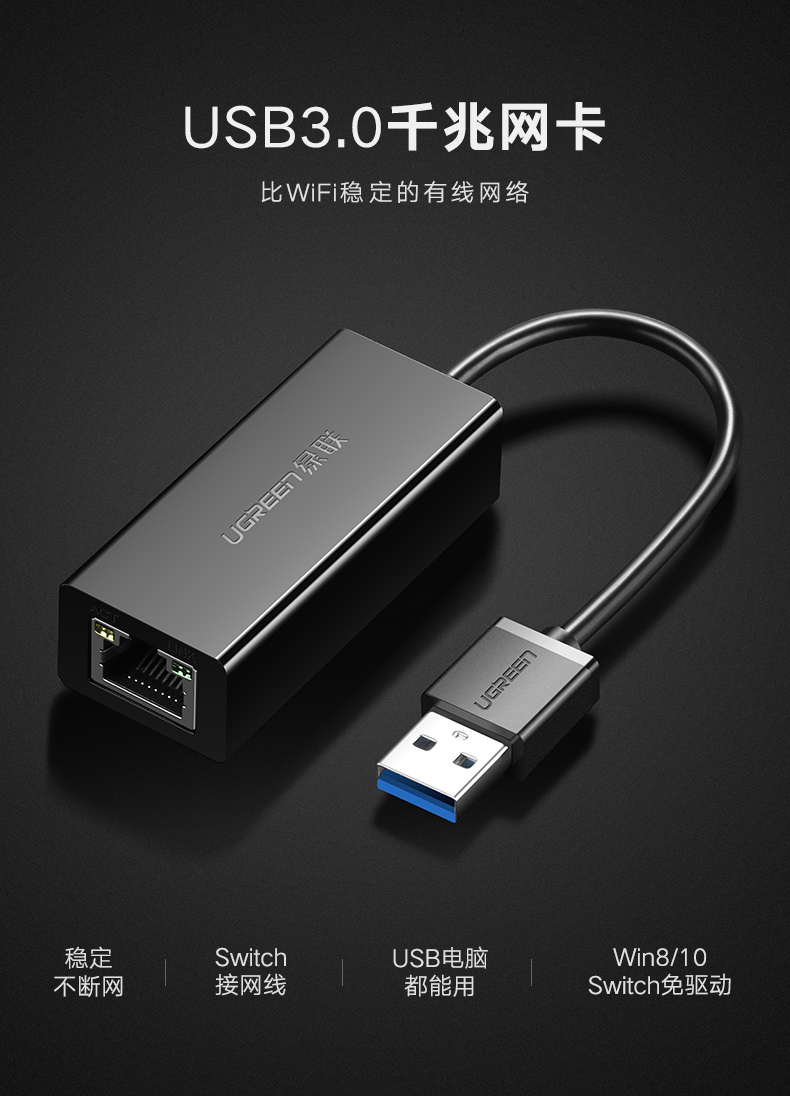 hth登录官网
-品质新体验,数码选绿联 绿联USB千兆网卡,笔记本超极本USB转水晶头千兆网卡