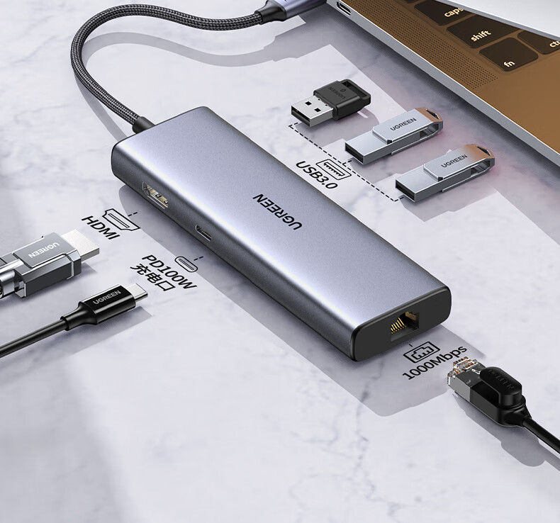 UGREEN CM512 Type-C扩展坞2.5G网卡 UGREEN CM512扩展坞集成2.5G网卡,提供高速网络连接