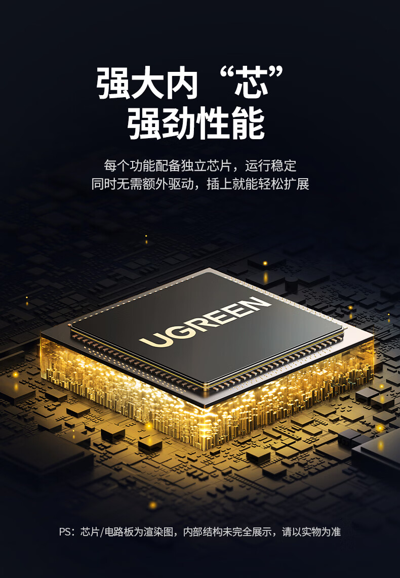 UGREEN CM512扩展坞在桌面上的实物图 UGREEN CM512扩展坞在桌面上的实物图,展示实际使用效果
