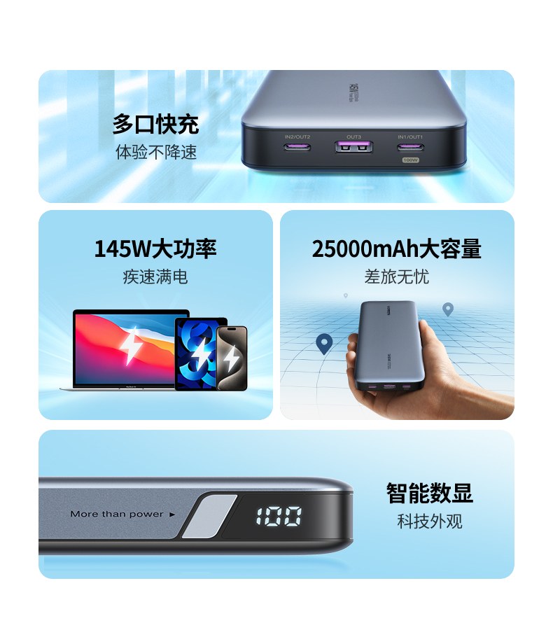 25000mAh超大容量充电宝 可为手机充电5次以上 25000mAh超大容量充电宝 可为手机充电5次以上