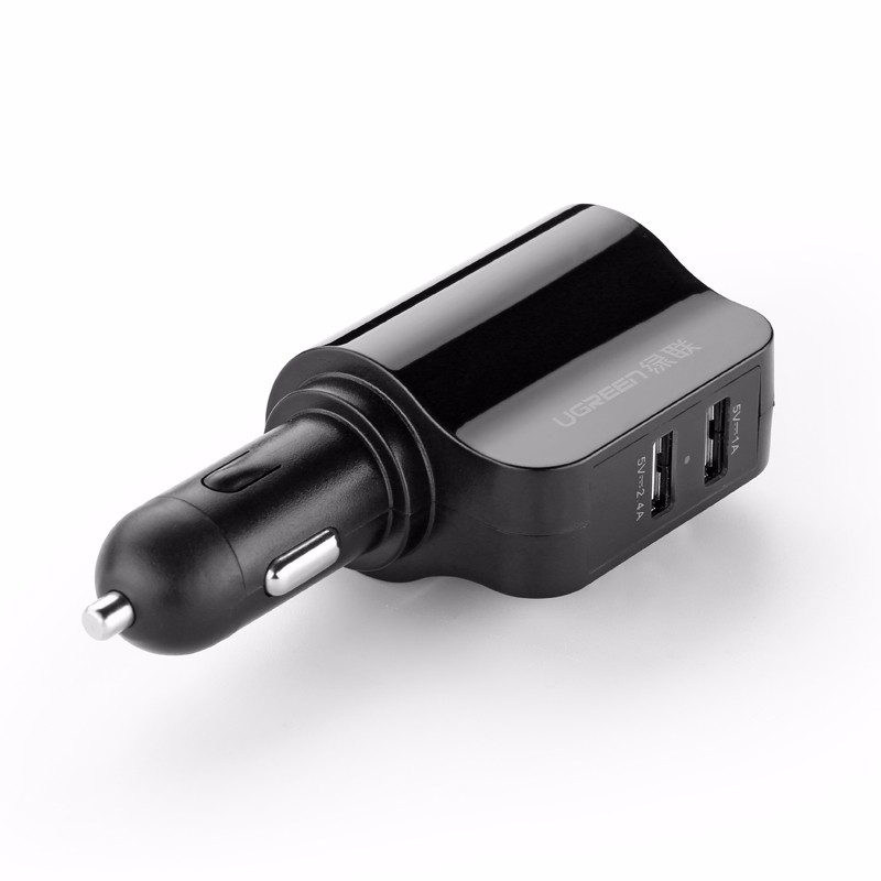 绿联双USB车载充电器一拖二带点烟器扩展头