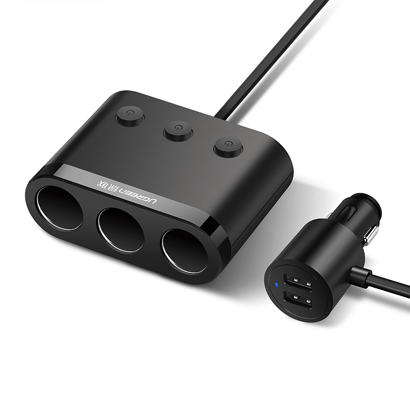 绿联车载点烟器一拖三，带双USB和三个汽车点烟器