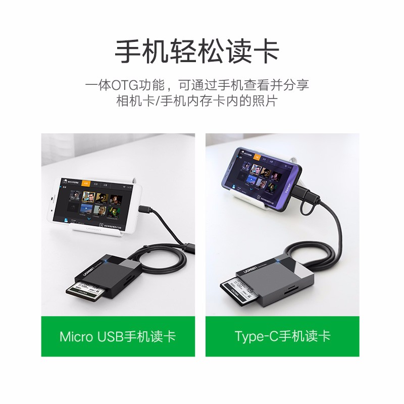 绿联USB3.0读卡器,支持多卡同时读取