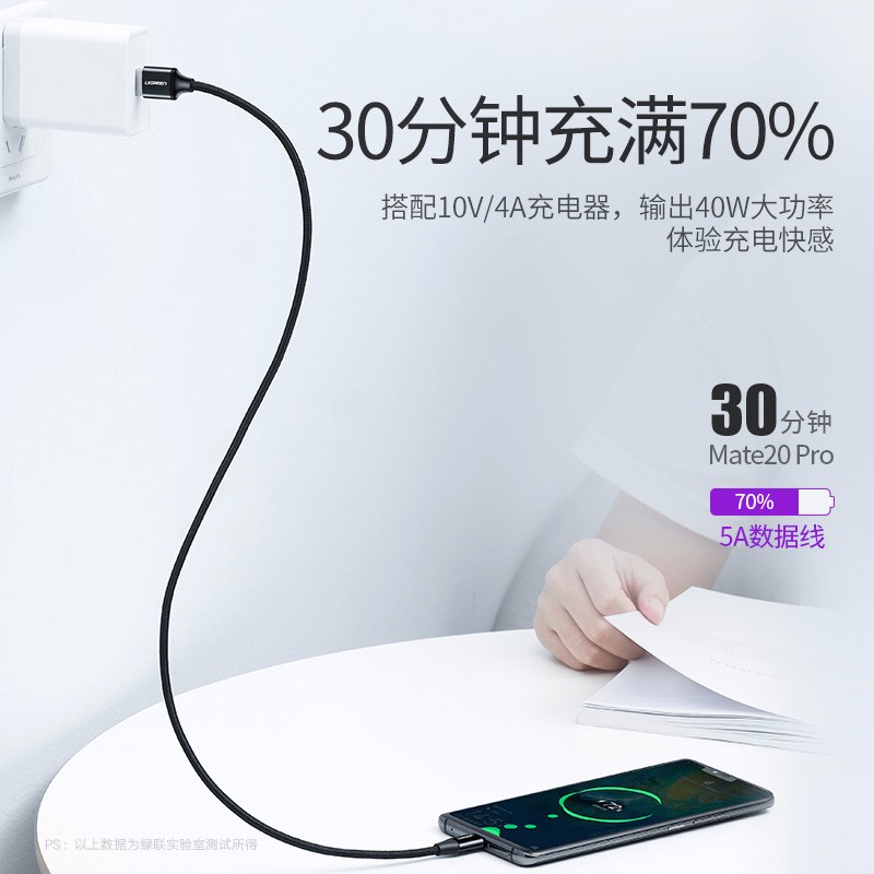 绿联5A快充数据线，支持华为Type-C超级快充