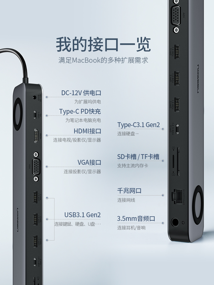 绿联USB-C扩展坞11合1