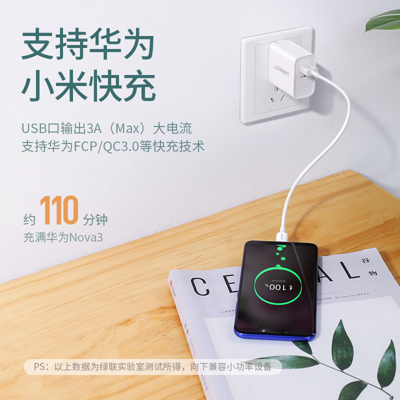 绿联pd+qc/fcp双快充充电器