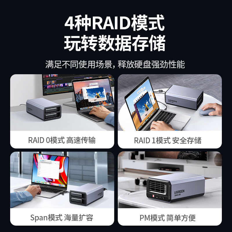 绿联双盘位硬盘阵列柜 多模式RAID存储扩展硬盘盒