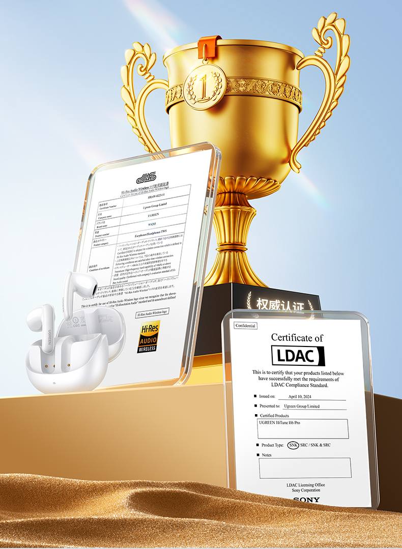 Hi-Res金标认证 双生物振膜+LDAC解码 空间音效体验