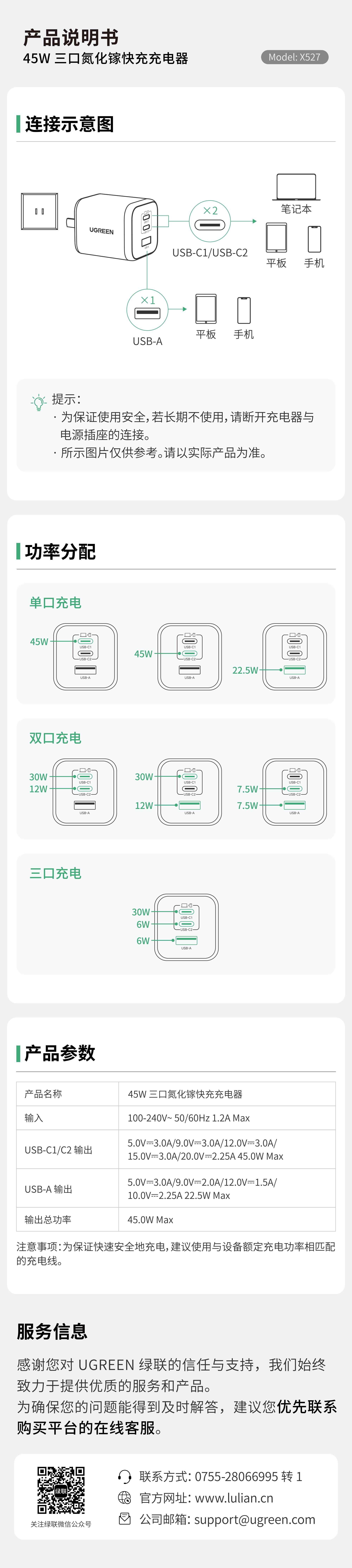 绿联X527充电器说明书